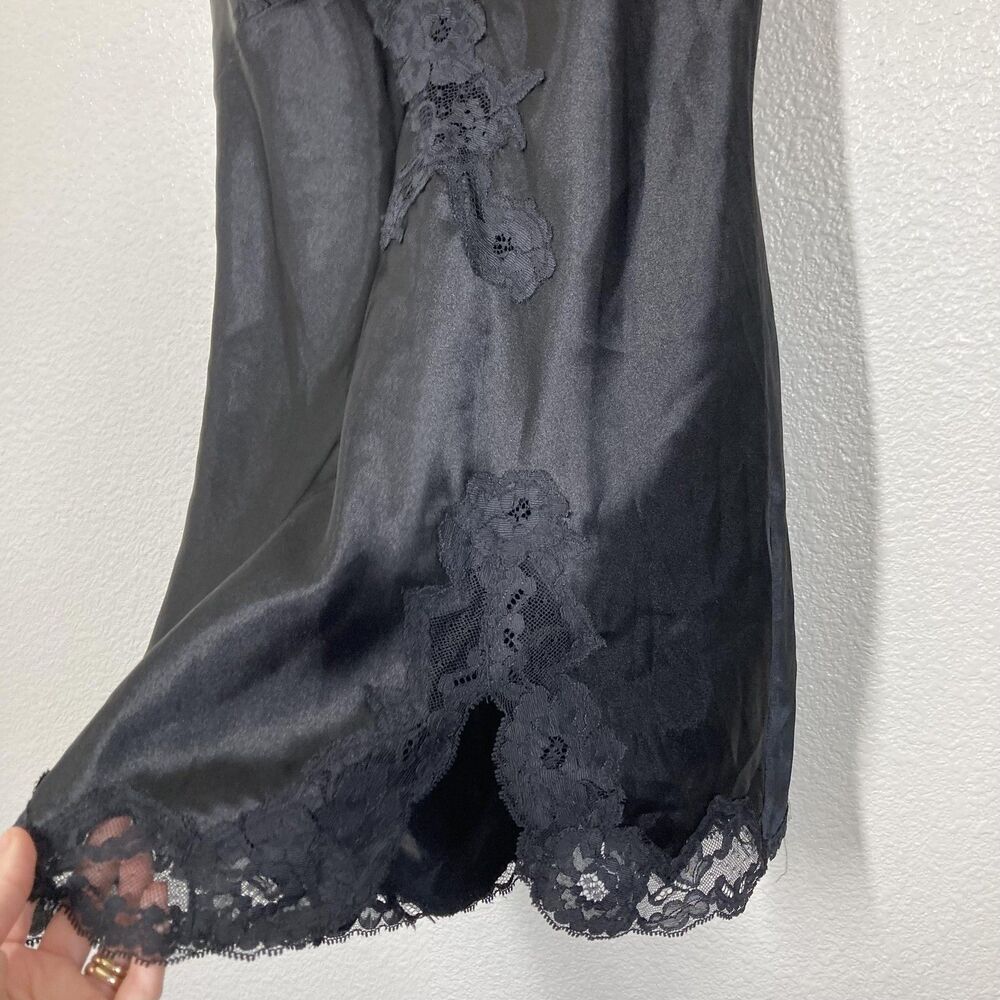 Victoria's Secret Chemise Nightgown Y2K Small Black Satin Lace Sleep Slip - Picture 5 of 14